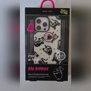 Pink Sky Boo Buddies Glow-in-the-Dark Cat iPhone 16 Pro Max Case MagSafe